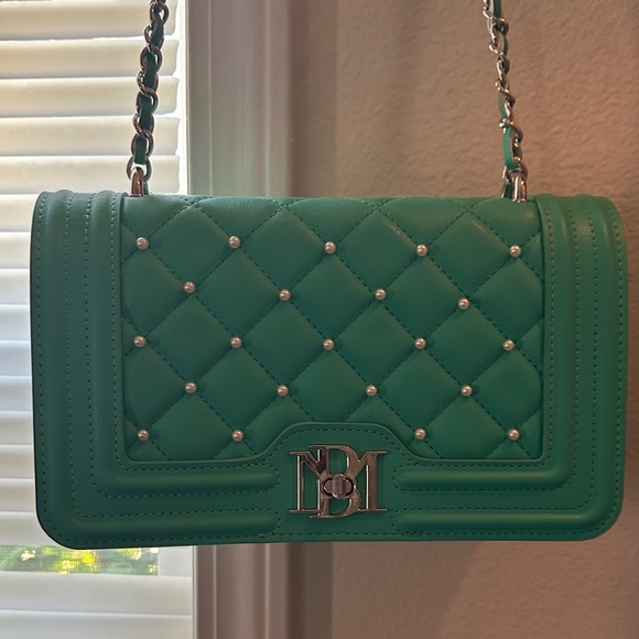 Badgley Mischka Teal Quilted Crossbody with Bombe and Pearls on Cover - Picture 1 of 16